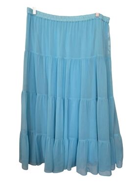 Linea Sheer Overlay Tiered Flowy Boho Festival  Skirt Size L EUC Blue